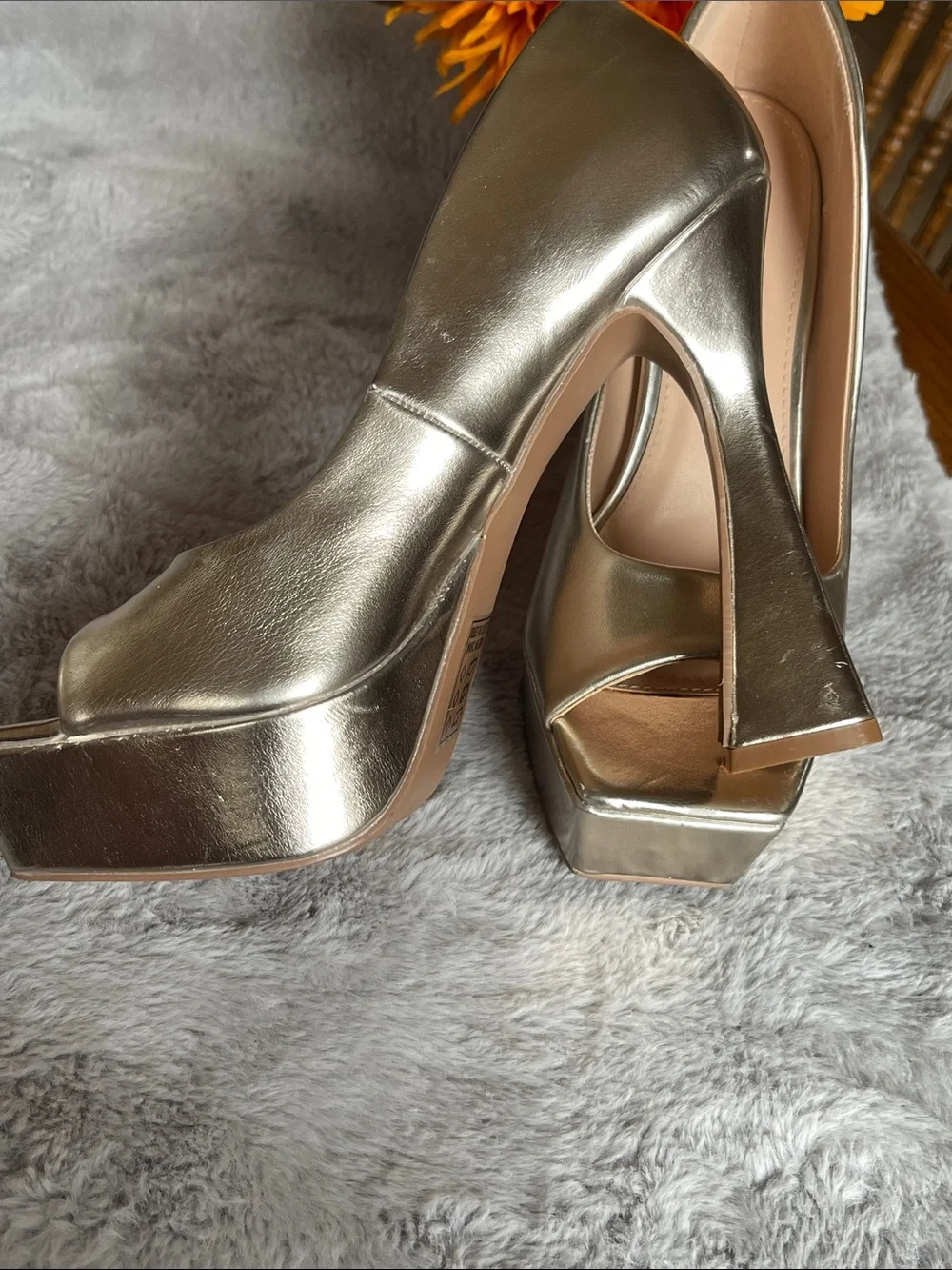 Qupid Metallic Gold Peep-Toe Platform Heels